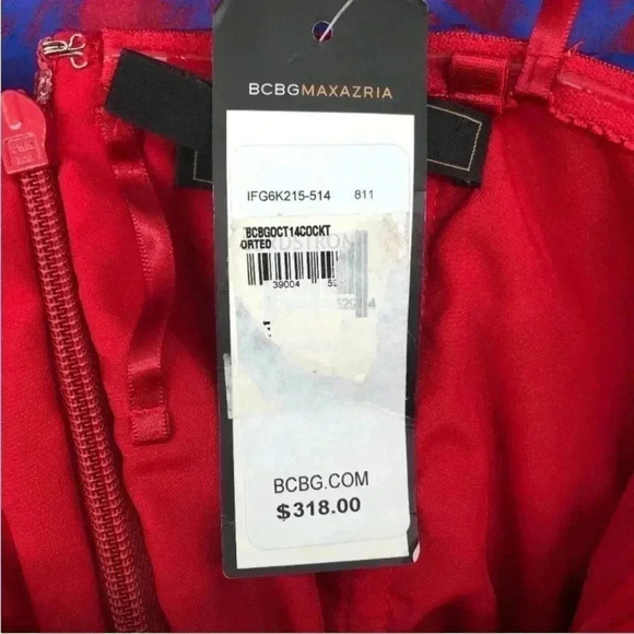BCBGMaxAzria blue and red pleated strapless mini dress with belt sz 2 - Picture 5 of 9